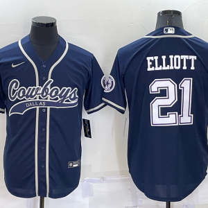 Men's Dallas Cowboys #21 Ezekiel Elliott Blue Baseball Nike Jersey