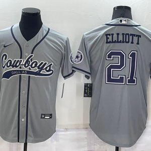 Men's Dallas Cowboys #21 Ezekiel Elliott Grey Baseball Nike Jersey