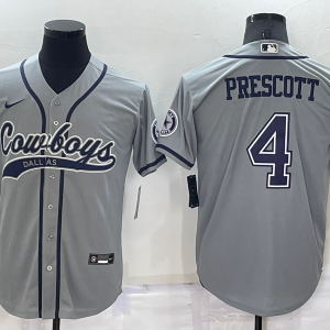 Men's Dallas Cowboys #4 Dak Prescott Grey Baseball Nike Jersey