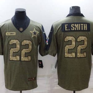 Men's Dallas Cowboys #22 E.Smith 2021 Olive Camo Salute To Service Limited Jersey