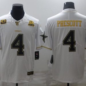 Men's Dallas Cowboys #4 Dak Prescott White Golden Edition With C Patch And 1960 Patch White Golden Edition With 1960 Patch Limited Jersey