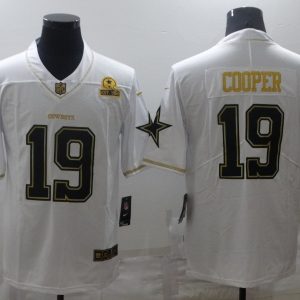 Men's Dallas Cowboys #19 Amari Cooper White Golden Edition With 1960 Patch Limited Jersey