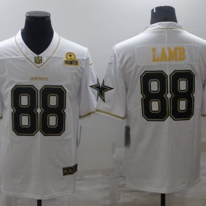 Men's Dallas Cowboys #88 CeeDee Lamb White Golden Edition With 1960 Patch Limited Jersey