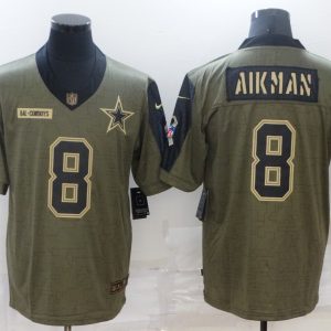 Men's Dallas Cowboys #8 Aikman 2021 Olive Salute To Service Limited Jersey