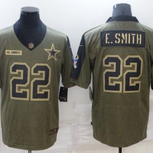 Men's Dallas Cowboys #22 E.Smith 2021 Olive Salute To Service Limited Jersey