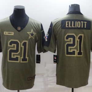 Men's Dallas Cowboys #21 Ezekiel Elliott 2021 Olive Salute To Service Limited Jersey