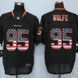 New Nike Denver Broncos 95 Wolfe USA Flag Fashion Black Elite Jerseys