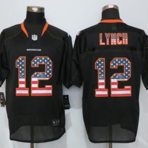 New Nike Denver Broncos #12 Lynch USA Flag Fashion Black Elite Jerseys