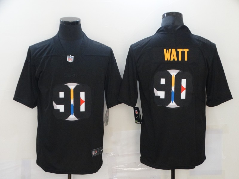 Men's Pittsburgh Steelers #90 T. J. Watt Black Shadow Logo Limited Jersey