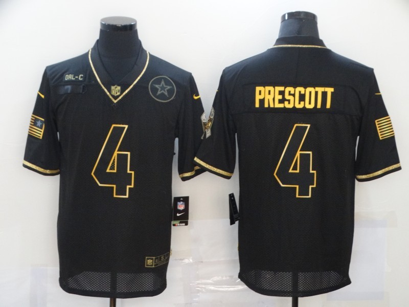 Men's Dallas Cowboys #4 Prescott Black/Gold Salute To Service Limited Jersey