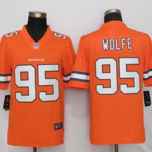 NEW Nike Denver Broncos 95 Wolfe Navy Orange Color Rush Limited Jersey