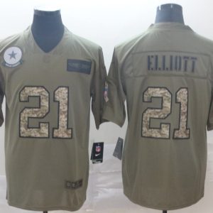 Men's Dallas Cowboys #21 Ezekiel Elliott 2019 Olive/Camo Salute To Service Limited Jersey