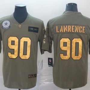 Men's Dallas Cowboys #90 Demarcus Lawrence 2019 Olive/Gold Salute To Service Limited Jersey