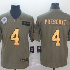 Men's Dallas Cowboys #4 Dak Prescott 2019 Olive/Gold Salute To Service Limited Jersey