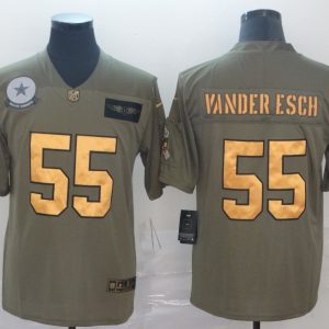 Men's Dallas Cowboys #55 Leighton Vander Esch 2019 Olive/Gold Salute To Service Jersey