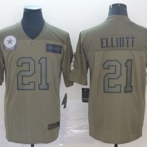 Nike Cowboys #21 Ezekiel Elliott 2019 Olive Salute To Service Limited Men Jersey