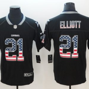Nike 2018 Dallas Cowboys #21 Elliott USA Flag Fashion Black Color Rush Limited Jersey