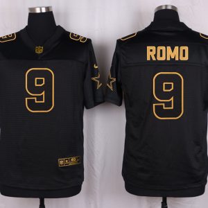 Mens Dallas Cowboys #9 Romo Pro Line Black Gold Collection Jersey
