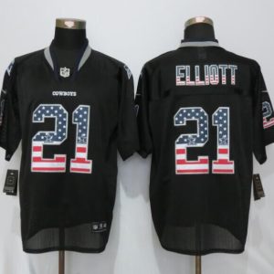 New Nike Dallas Cowboys #21 Elliott USA Flag Fashion Black Elite Jerseys