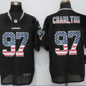 New Nike Dallas Cowboys #97 Charlton USA Flag Fashion Black Elite Jerseys