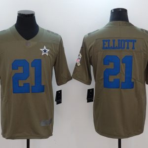 Mens Dallas Cowboys #21 Elliott Olive Salute to Service Limited Jersey