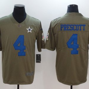 Mens Dallas Cowboys #4 Prescott Olive Salute to Service Limited Jersey
