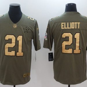 NFL Dallas Cowboys #21 Elliott Salute to Service Gold Number Jersey