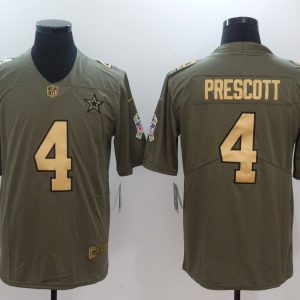NFL Dallas Cowboys #4 Prescott Salute to Service Gold Number Jersey