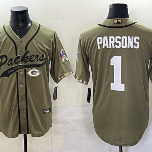 Men's Green Bay Packers Packers #1 Micah Parsons Salute To Service Green Baseball Jersey