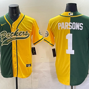 Men's Green Bay Packers #1 Micah Parsons Green/Yellow Split With Patch Nike Jersey