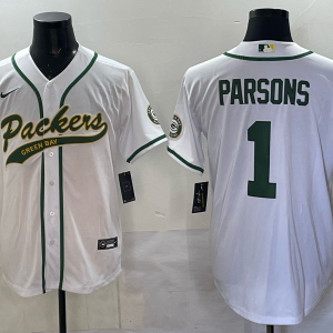 Men's Green Bay Packers #1 Micah Parsons White Baseball Jersey
