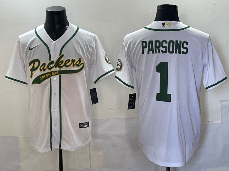 Men's Green Bay Packers #1 Micah Parsons White Baseball Jersey
