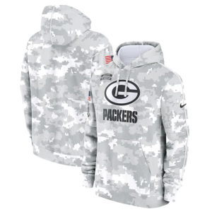 Men's Green Bay Packers Packers 2024 Arctic Camo Salute to Service Club Fleece Pullover Hoodie