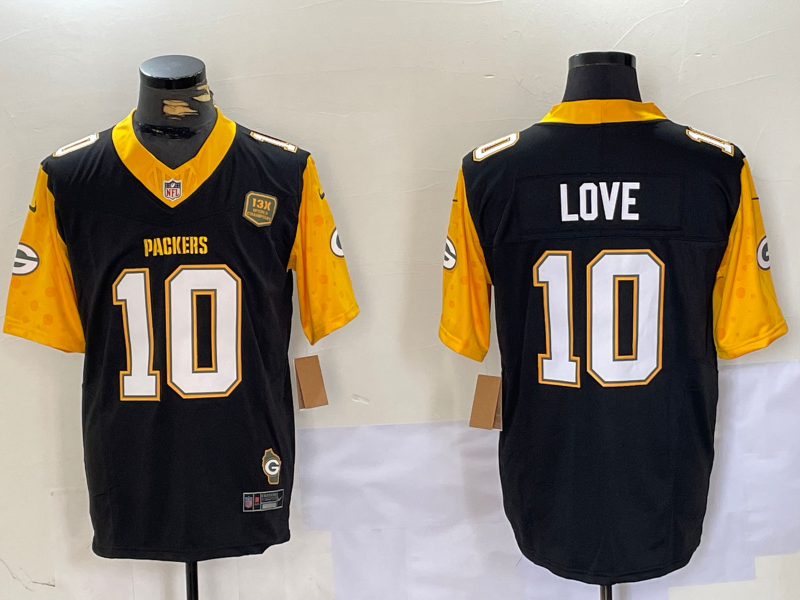 Men's Green Bay Packers #10 Jordan Love Black 2024 F.U.S.E. Limited Jersey