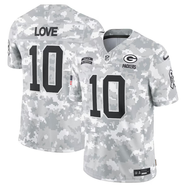 Men's Green Bay Packers #10 Jordan Love Arctic Camo 2024 F.U.S.E. Salute to Service Jersey