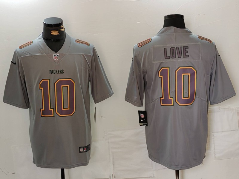 Men's Green Bay Packers Packers #10 Jordan Love Grey Atmosphere Fashion Limited Jersey