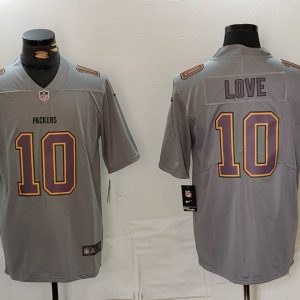 Men's Green Bay Packers #10 Jordan Love Grey Atmosphere Fashion Limited Jersey