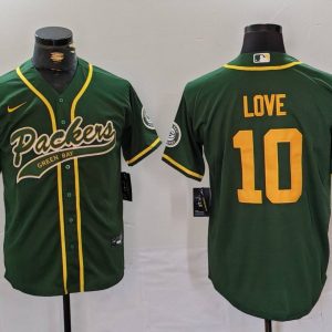 Men's Green Bay Packers #10 Love Green With Patch Cool Base Stitched Jersey