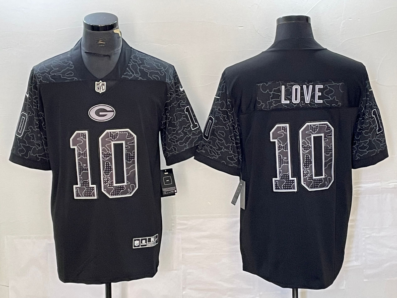 Men's Green Bay Packers Packers #10 Jordan Love Black Reflective Limited Stitched Football Jersey