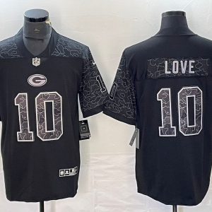 Men's Green Bay Packers #10 Jordan Love Black Reflective Limited Stitched Football Jersey
