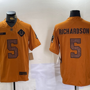 Men's Indianapolis Colts #5 Anthony Richardson 2023 Brown Salute To Service Limited Jersey
