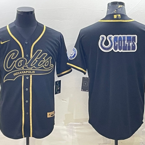 Men's Indianapolis Colts Black/Gold Team Big Logo With Patch Baseball Nike Jersey