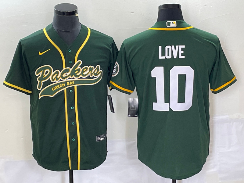 Men's Green Bay Packers Packers #10 Love Green With Patch Cool Base Stitched Jersey
