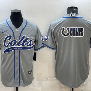 Men's Indianapolis Colts GreyTeam Big Logo With Patch Baseball Nike Jersey