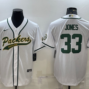 Men's Green Bay Packers Packers #33 Jones White Baseball Nike Jersey