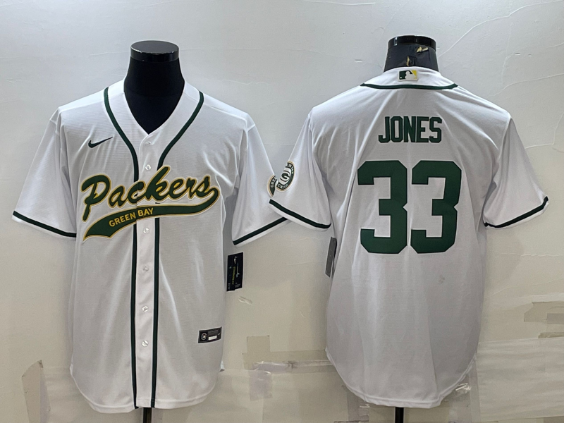 Men's Green Bay Packers Packers #33 Jones White Baseball Nike Jersey