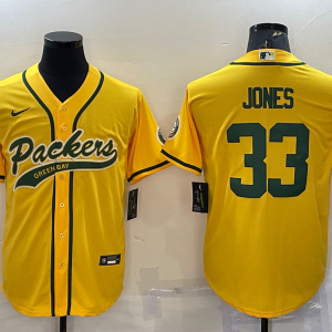 Men's Green Bay Packers #33 Jones Yelllow Baseball Nike Jersey