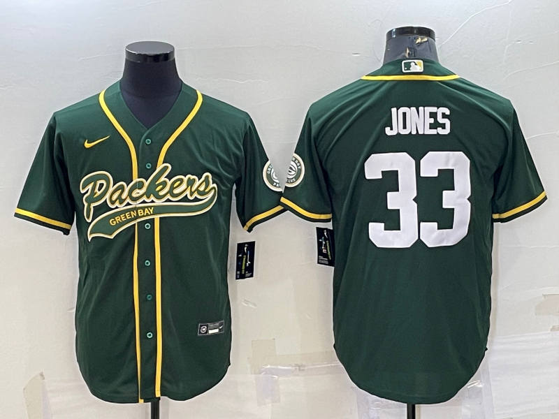 Men's Green Bay Packers Packers #33 Jones Green Baseball Nike Jersey