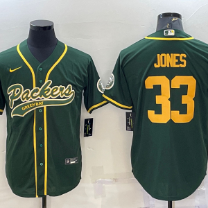 Men's Green Bay Packers Packers #33 Jones Green/Yellow Baseball Nike Jersey