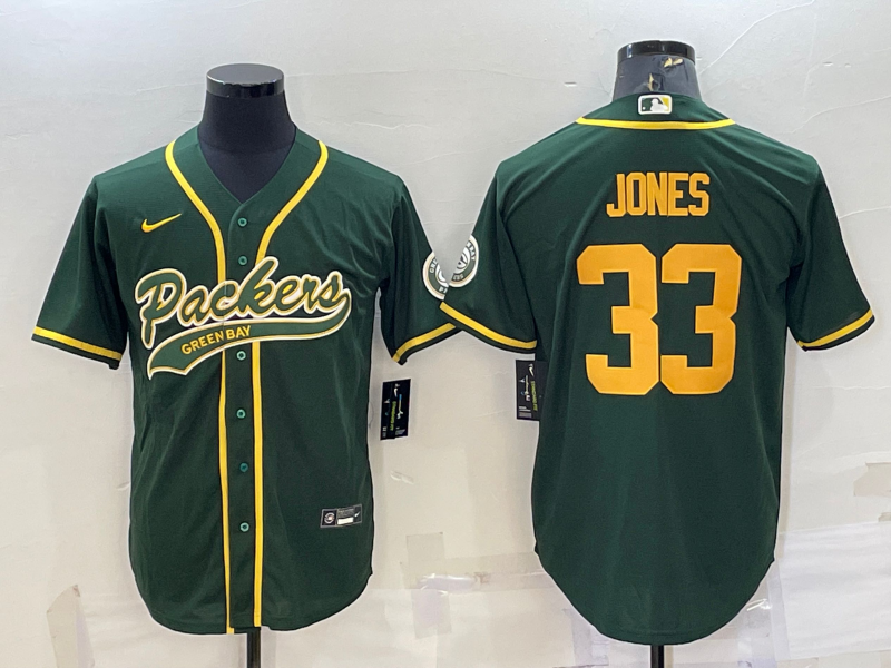 Men's Green Bay Packers Packers #33 Jones Green/Yellow Baseball Nike Jersey